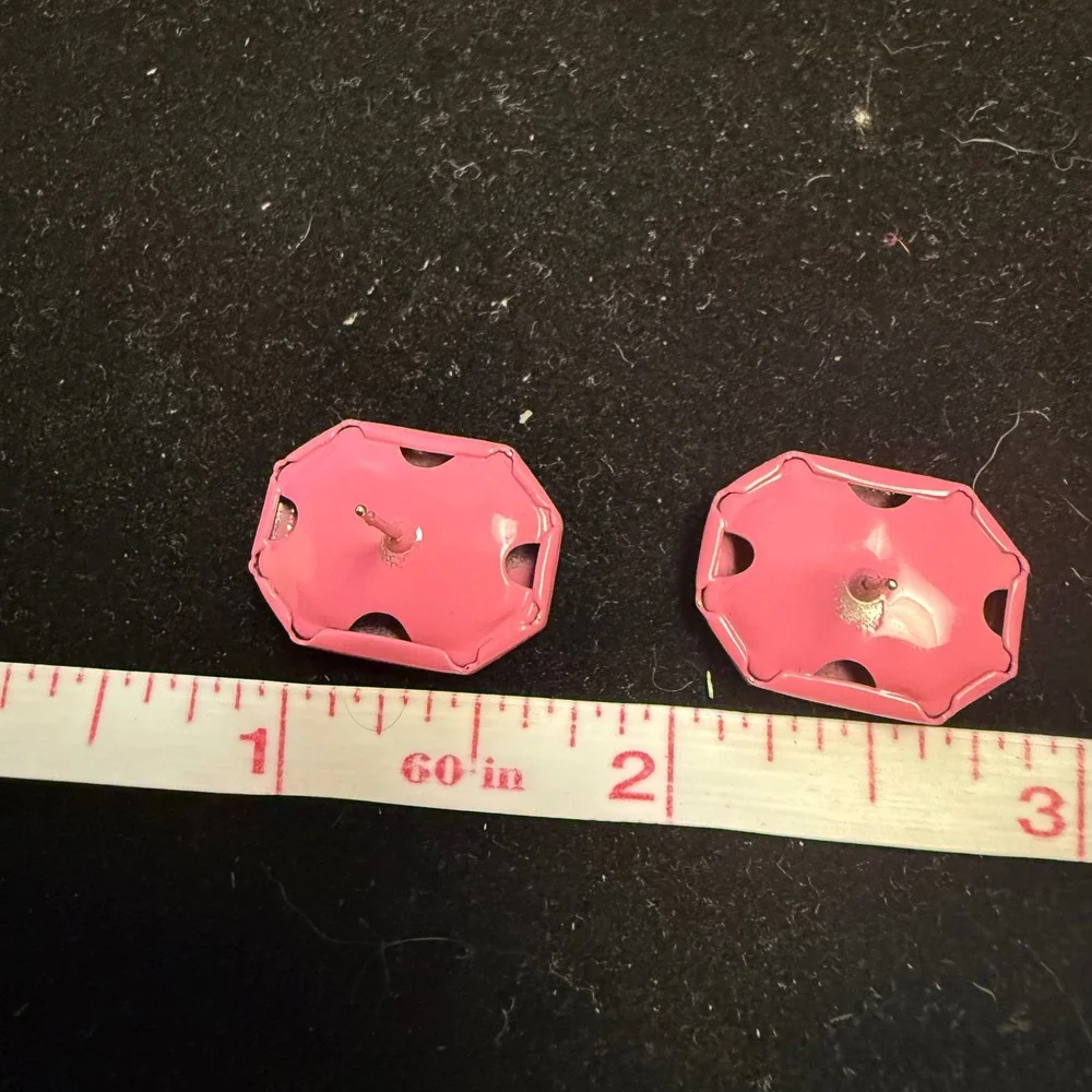 Vintage Pink‎ Enamel Octagon Stud Earrings Retro 80s Geometric Statement Post